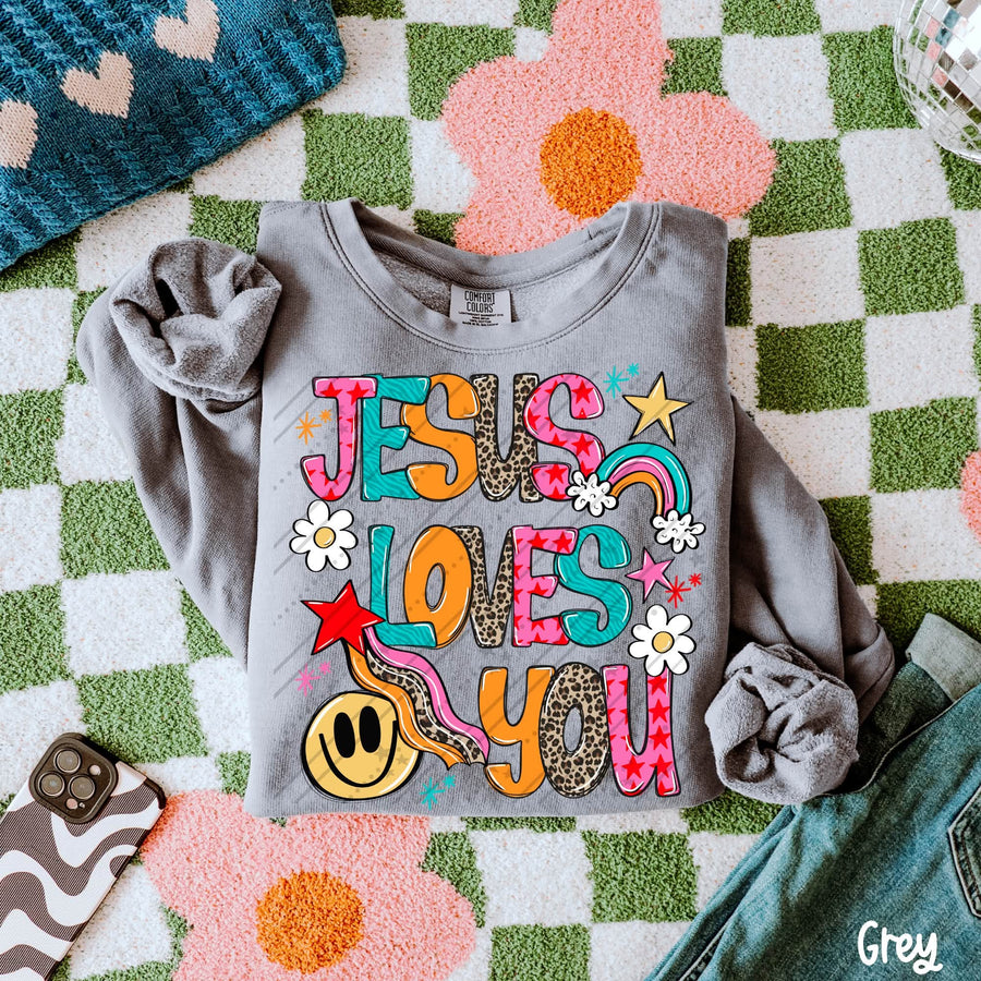 Jesus Loves You Christian Shirt | Colorful Faith Graphic Tee | Trendy Retro Christian T-Shirt | Inspirational Jesus Apparel