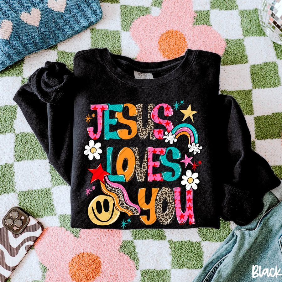 Jesus Loves You Christian Shirt | Colorful Faith Graphic Tee | Trendy Retro Christian T-Shirt | Inspirational Jesus Apparel