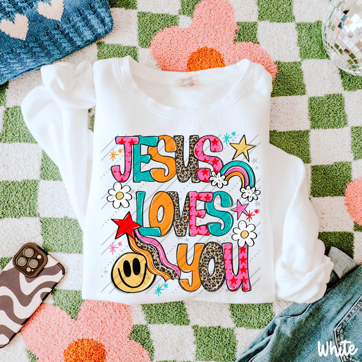 Jesus Loves You Christian Shirt | Colorful Faith Graphic Tee | Trendy Retro Christian T-Shirt | Inspirational Jesus Apparel