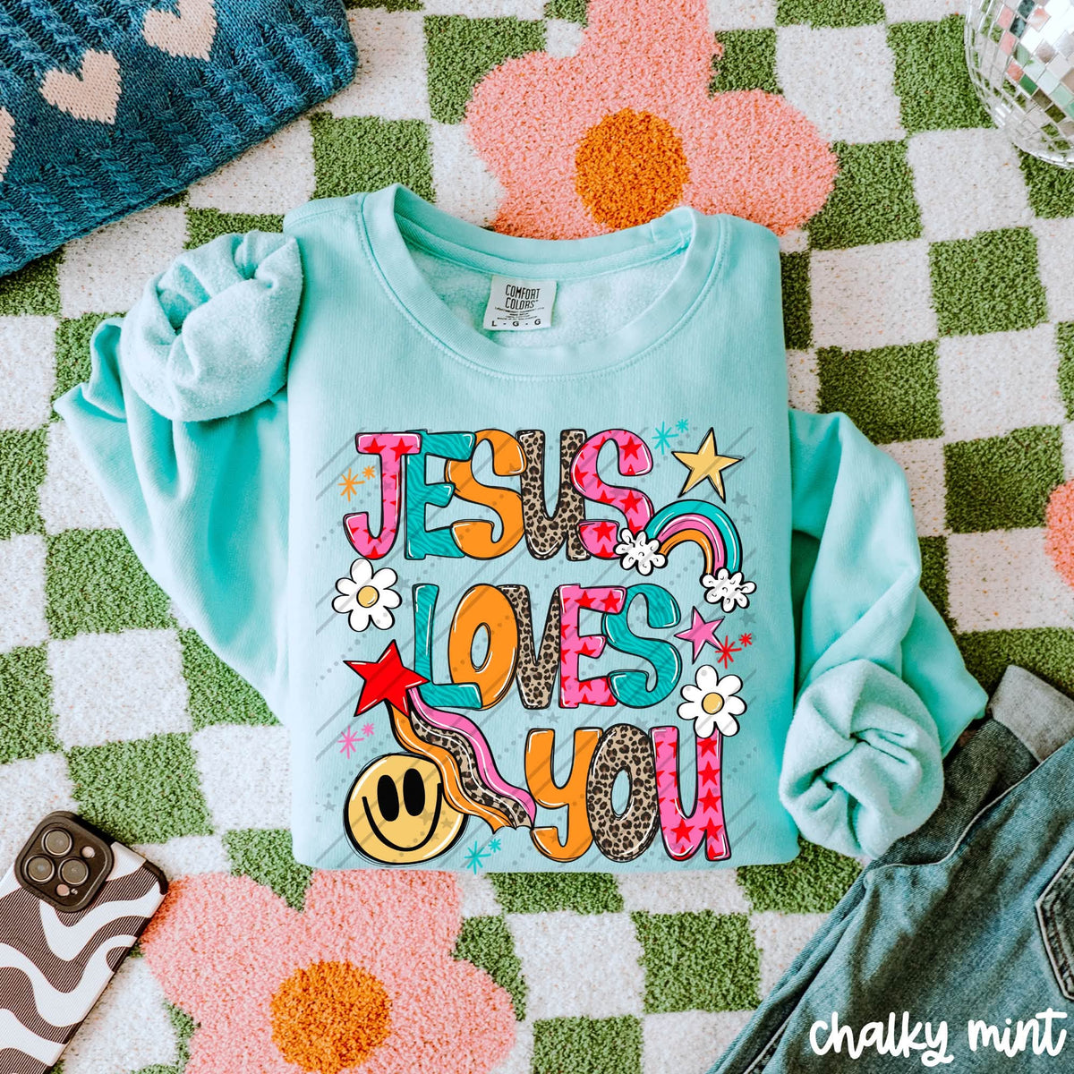 Jesus Loves You Christian Shirt | Colorful Faith Graphic Tee | Trendy Retro Christian T-Shirt | Inspirational Jesus Apparel