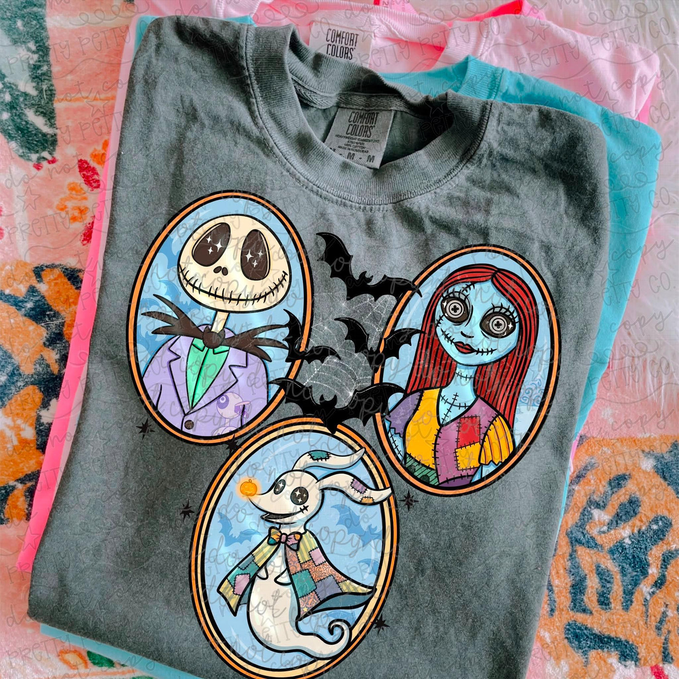 Spooky Skeleton Couple Halloween Graphic Tee | Patchwork Halloween Character Shirt | Cute Spooky Season Tee