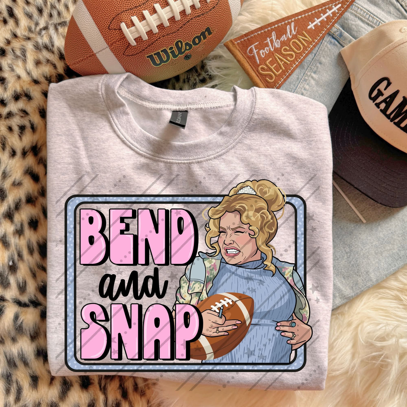 Bend and Snap Football Tee | Funny Game Day Shirt | Pink Football Graphic Tee | Football Season Shirt