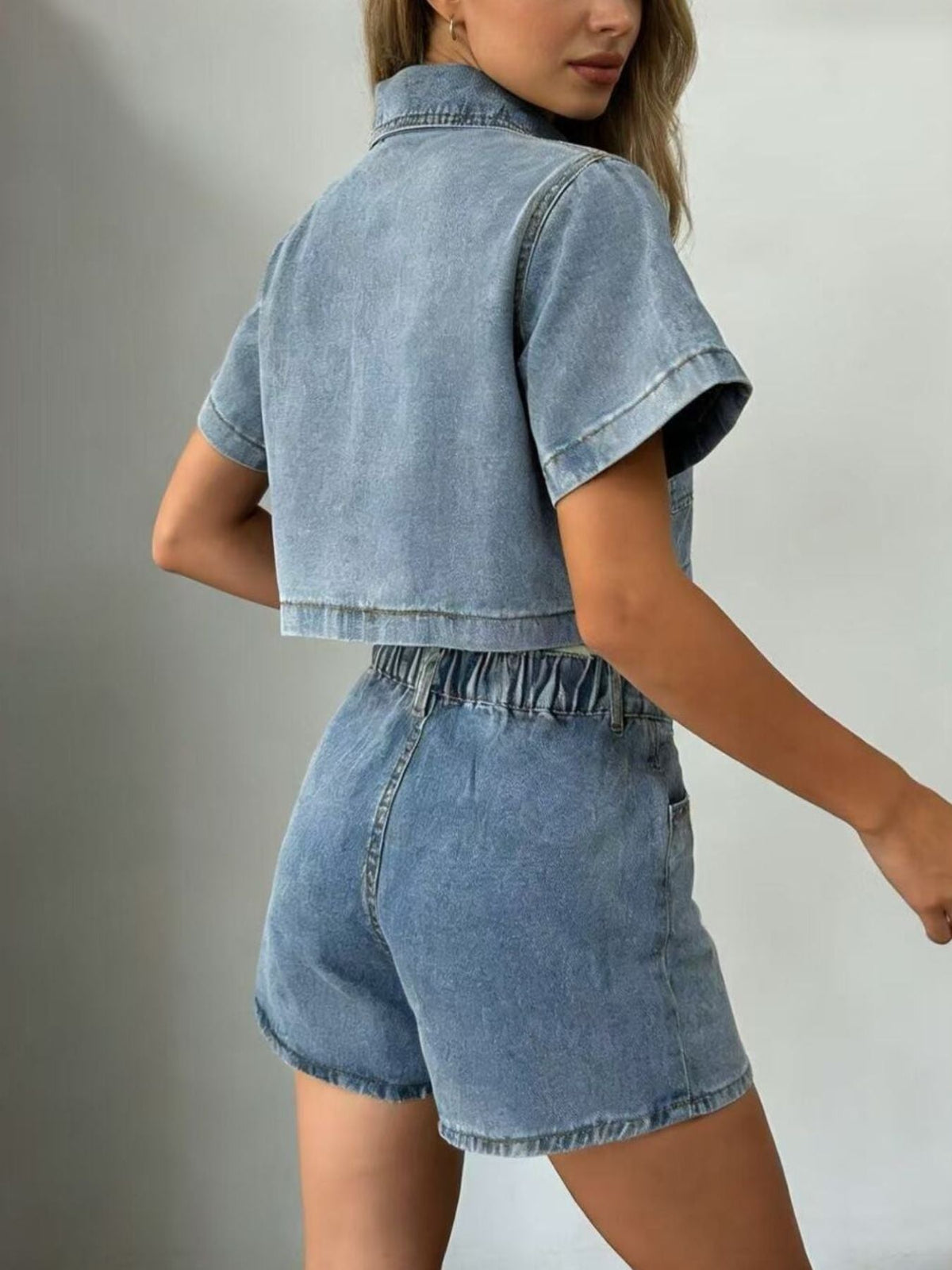 Short Sleeve Cropped Top and Skort Denim Set - Pretty Petty Co
