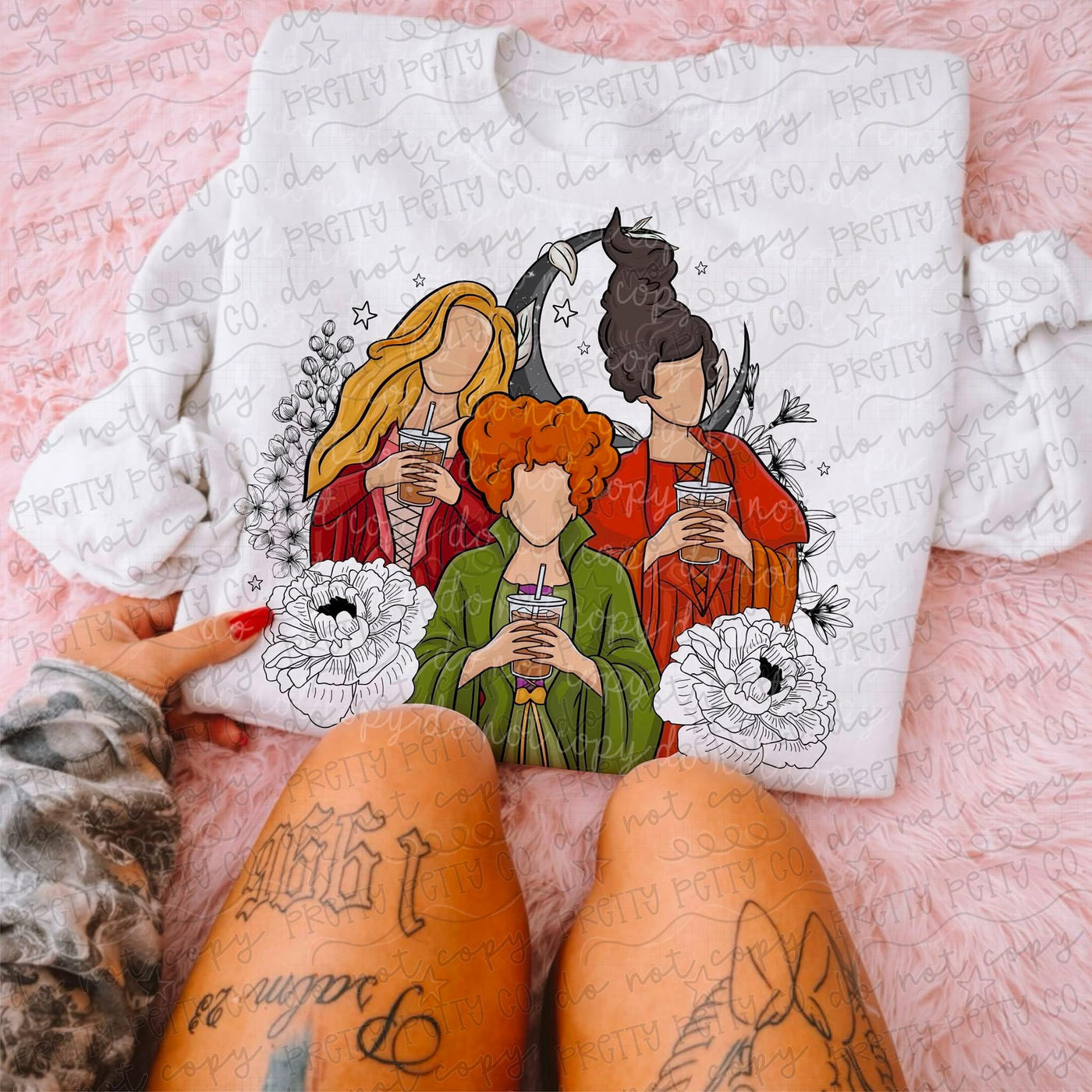 Witchy Sisters Halloween Graphic Tee | Spooky Witch Coffee Shirt | Retro Halloween Women’s Tee