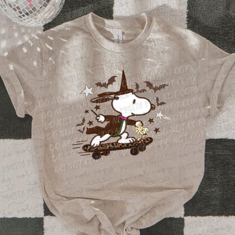 Witchy Beagle Halloween Graphic Tee | Cute Witch Dog Spooky Season Shirt | Retro Halloween Tee