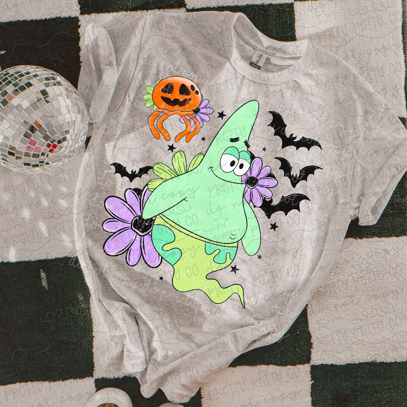 Funny Green Ghost Halloween Graphic Tee | Pumpkin Bat Spooky Character Shirt | Cute Women’s Halloween Tee