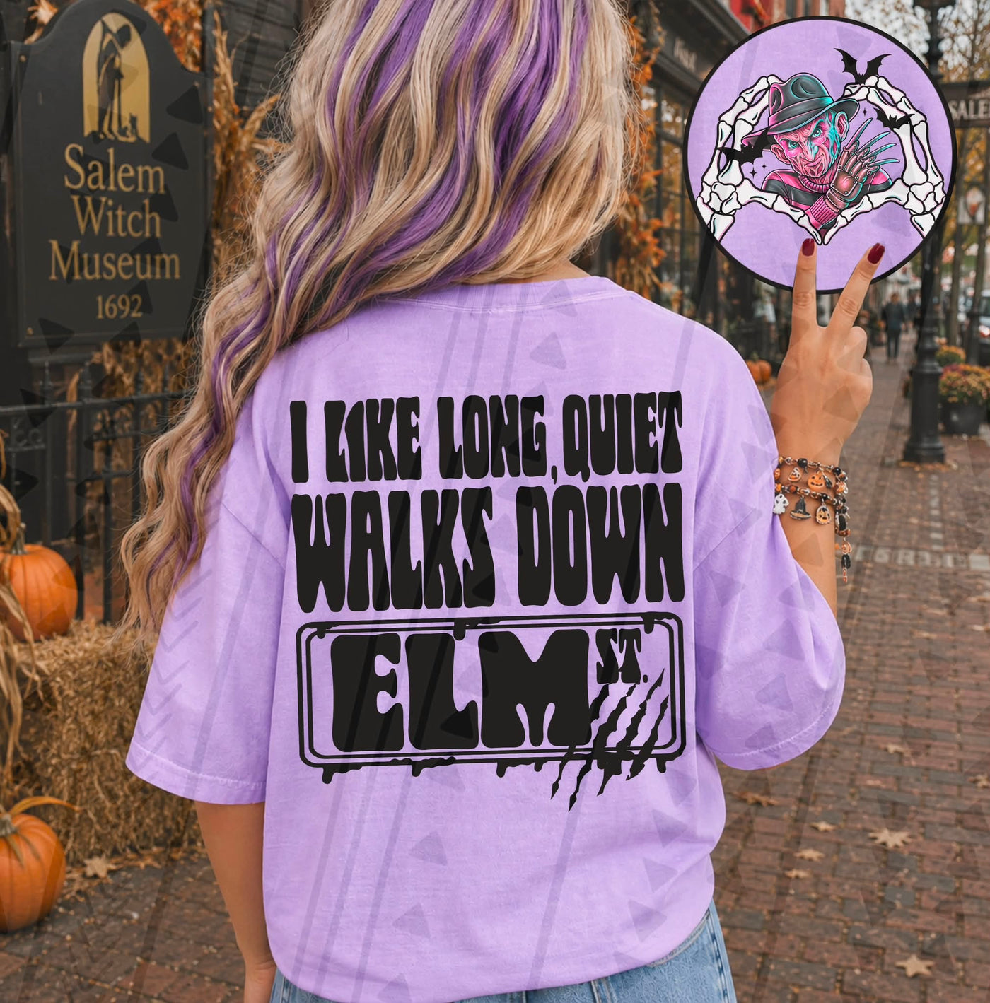 I Like Long Quiet Walks Down Elm Street Graphic Tee – Funny Horror Halloween Shirt