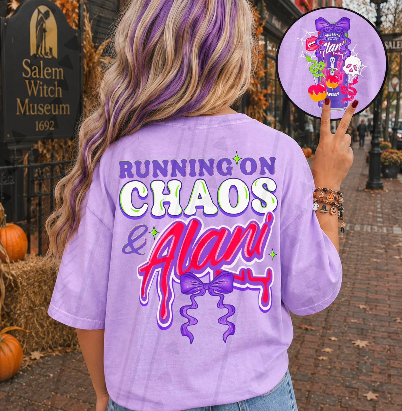 Running on Chaos & Energy Drinks Graphic Tee – Funny Halloween Caffeine Shirt