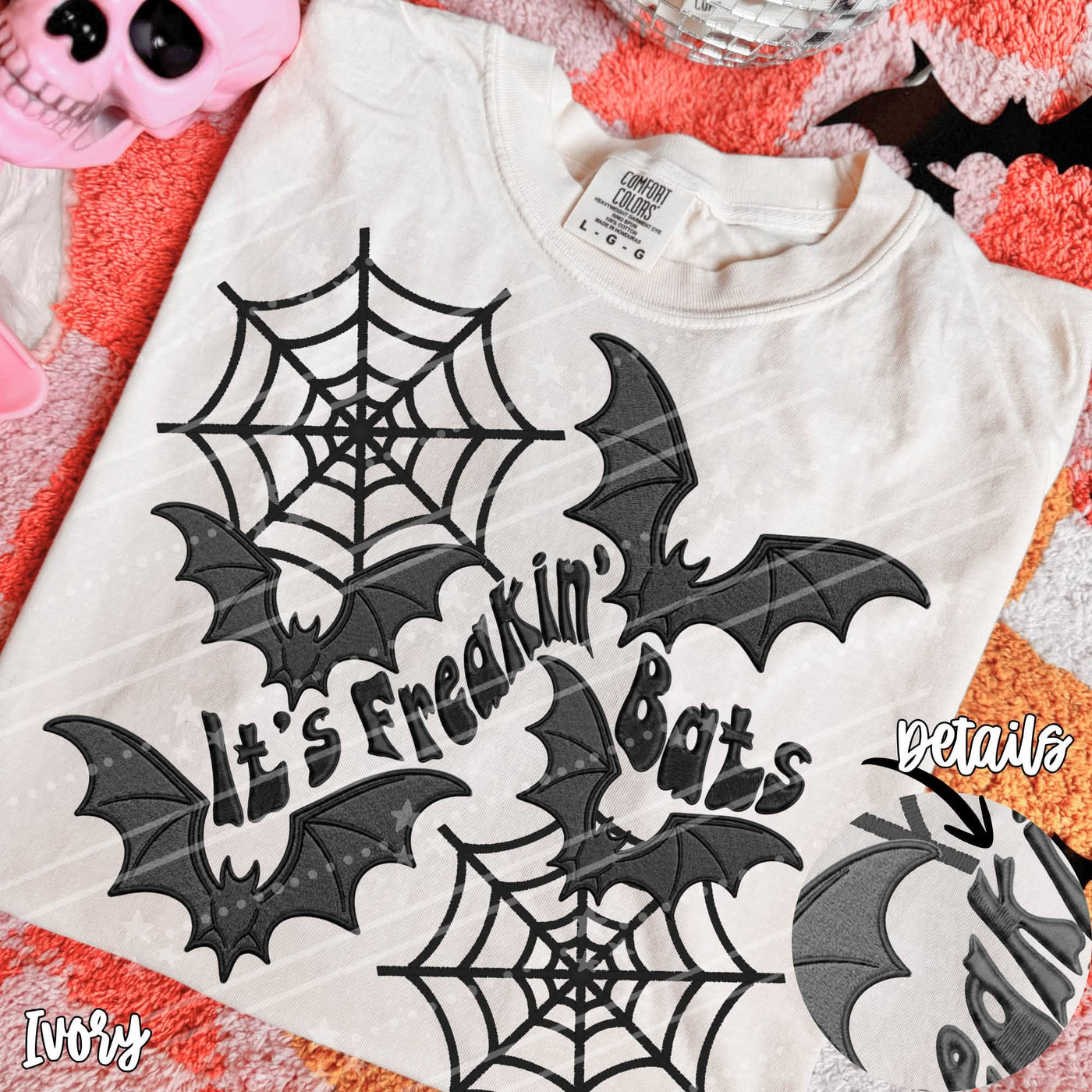 Faux Embroidered It’s Freakin’ Bats Halloween Tee | Trendy Bat Graphic Shirt | Spooky Season T-Shirt