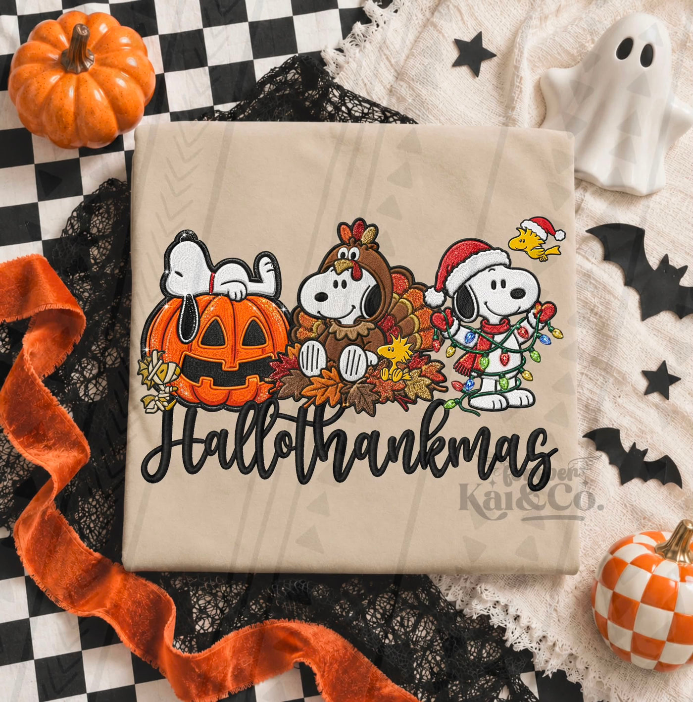 HallowThankMas Graphic Tee | Halloween Thanksgiving Christmas Holiday Shirt | Funny Holiday Season Tee