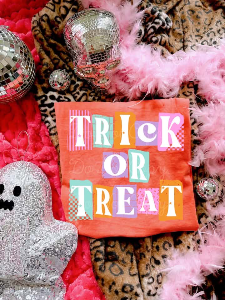 Trick or Treat Halloween Graphic Tee | Colorful Retro Halloween Shirt