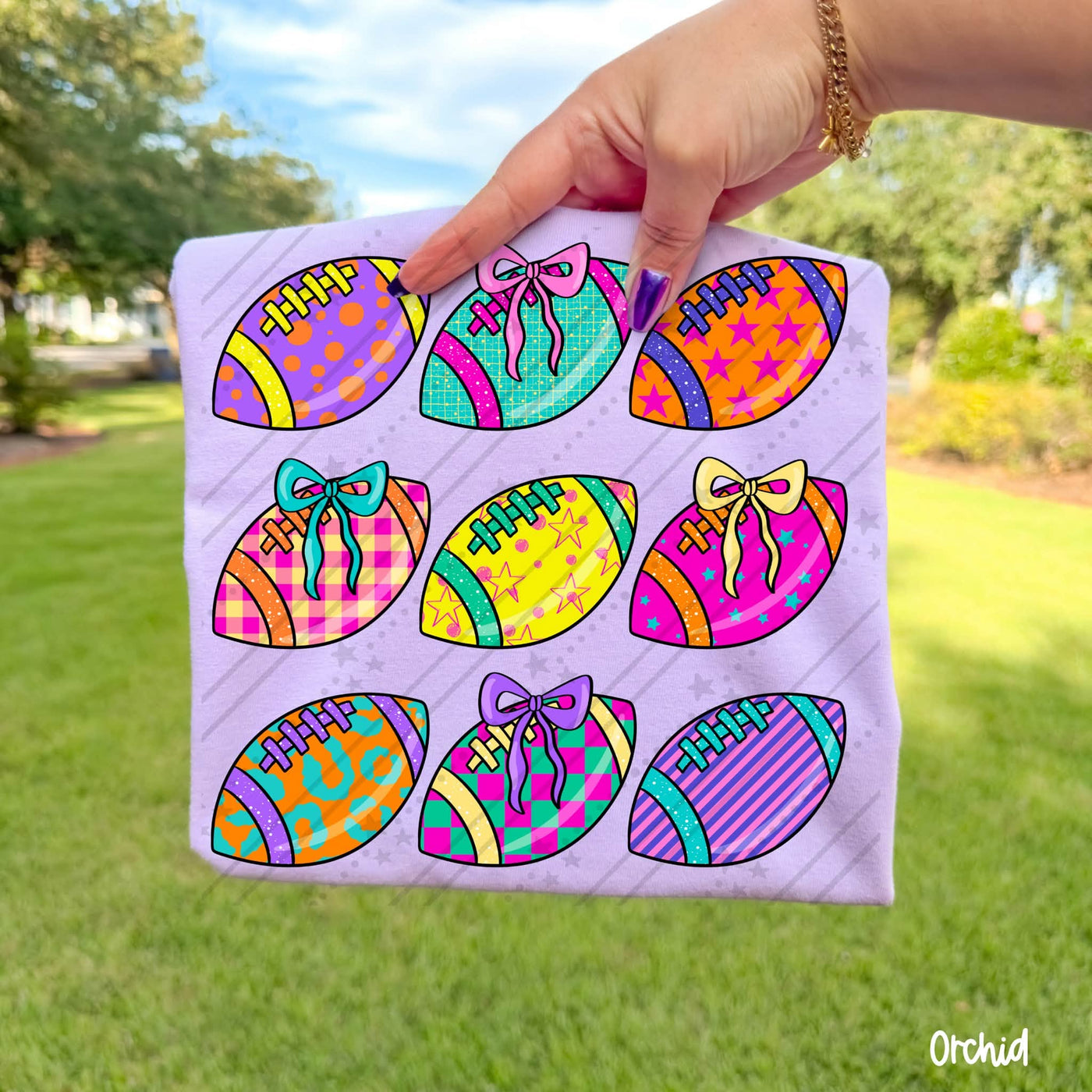 Preppy Colorful Football Graphic Tee | Girly Bow Football Shirt | Game Day Shirt for Women