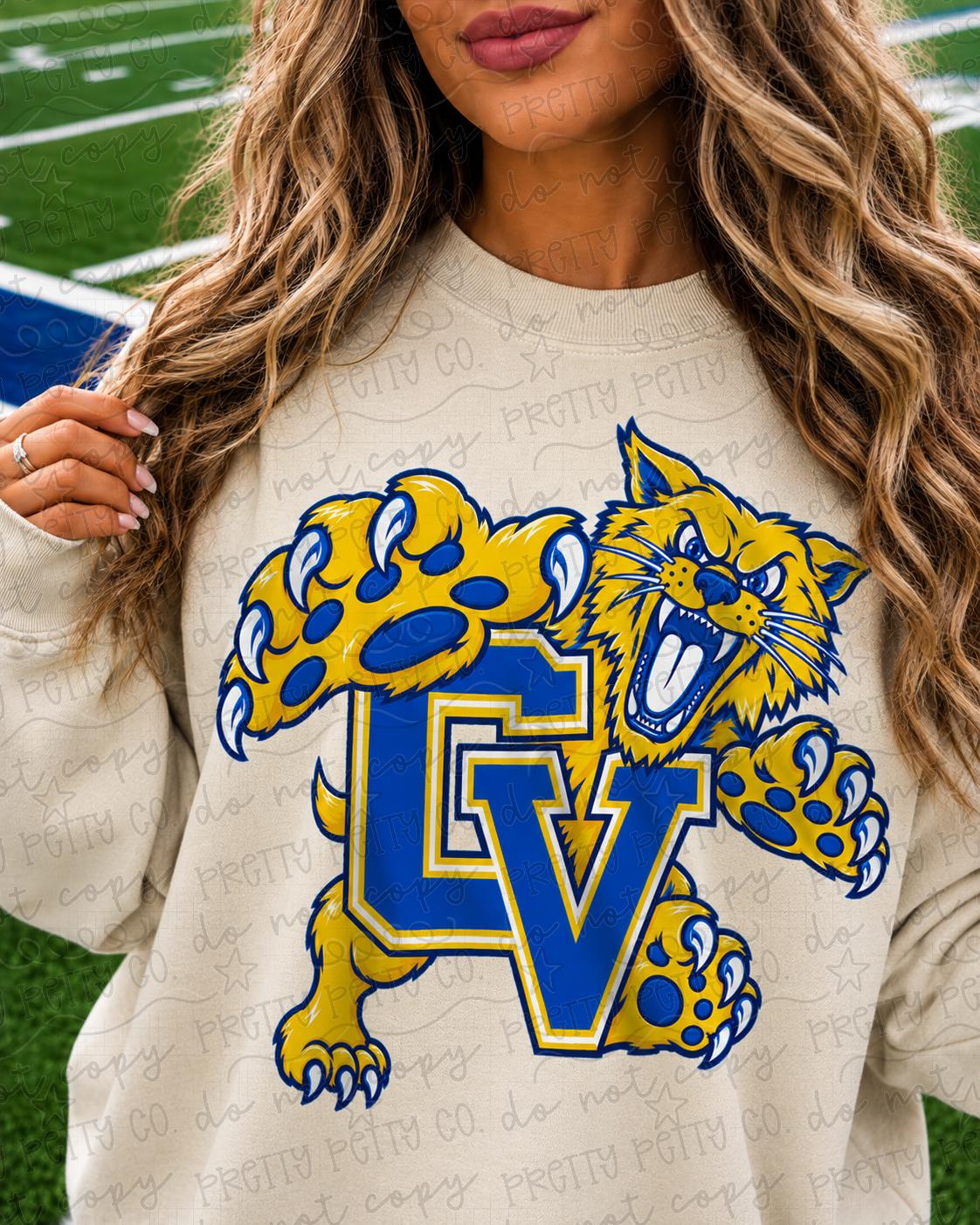 Guyan Valley GV Wildcats Mascot Spirit Shirt | Blue & Gold School Spirit Graphic Tee or Sweatshirt