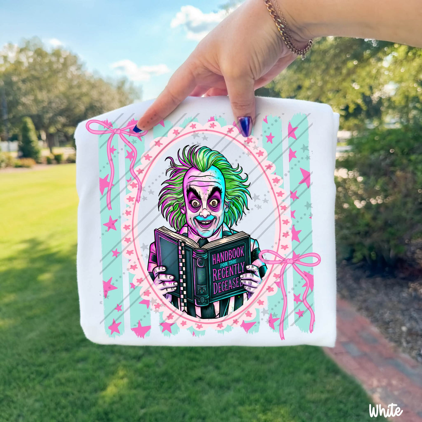 Striped Ghost Guy Halloween Graphic Tee | Spooky Bookish Horror Shirt | Pastel Coquette Halloween Tee