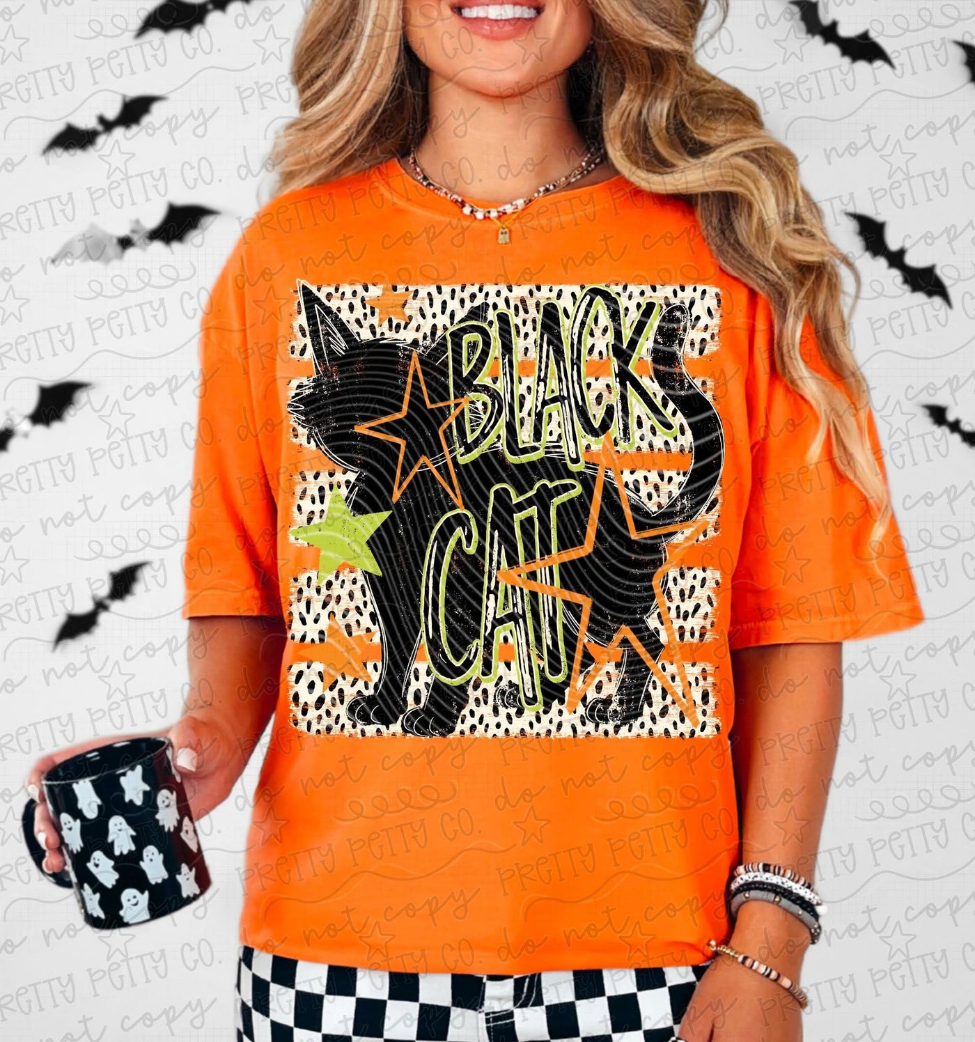 Black Cat Halloween Graphic Tee | Retro Spooky Cat Shirt | Cute Halloween Graphic T-Shirt