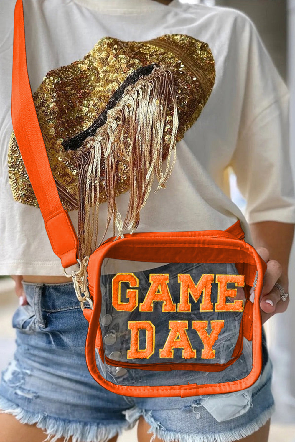 Black Chenille GAME DAY Pattern Clear Bag - Pretty Petty Co
