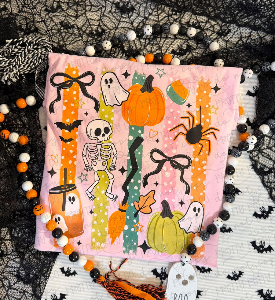 Cute Spooky Halloween Ghost Pumpkin Skeleton Comfort Colors Shirt – Coquette Fall Graphic Tee