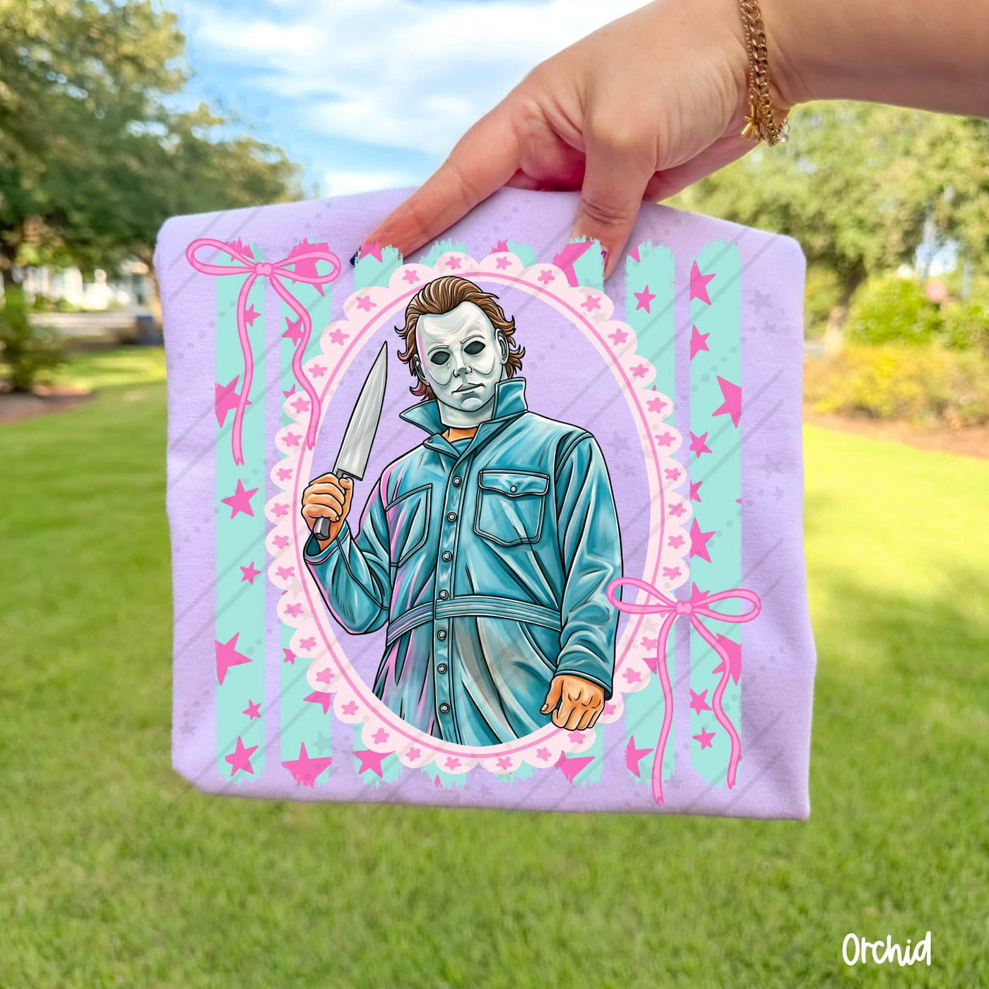 Myers Coquette Halloween Graphic Tee | Pastel Horror Slasher Shirt | Girly Spooky Season Tee