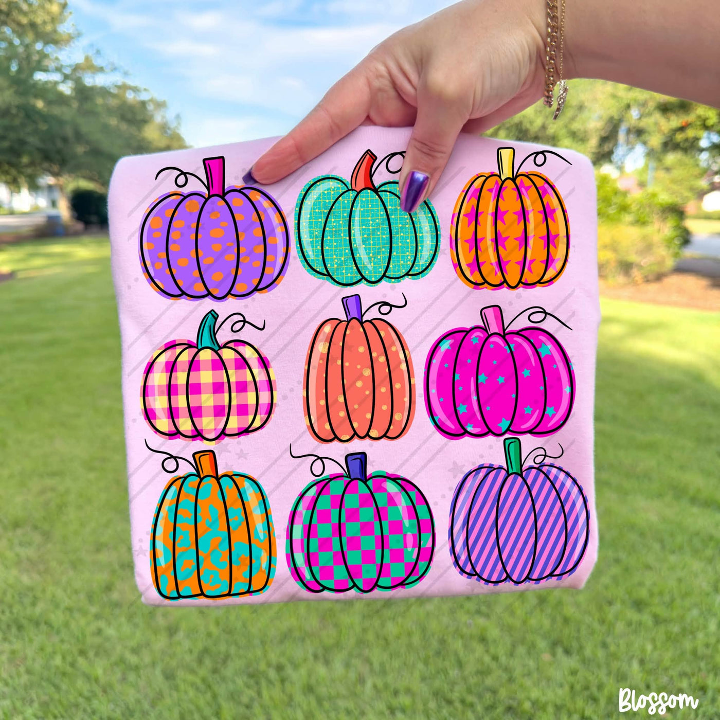 Preppy Colorful Pumpkin Fall Graphic Tee | Trendy Girly Autumn Shirt | Cute Pumpkin T-Shirt