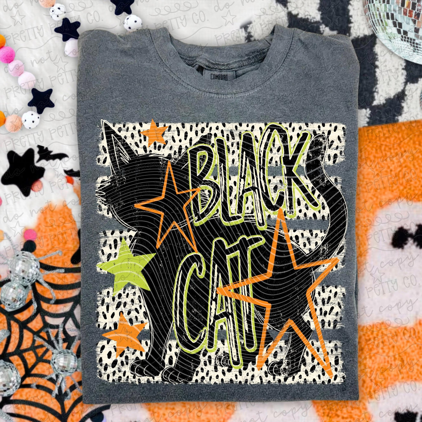 Black Cat Halloween Graphic Tee | Retro Spooky Cat Shirt | Cute Halloween Graphic T-Shirt