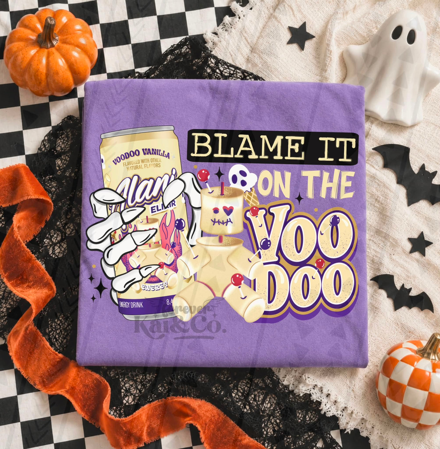 Blame It on the Voodoo Energy Drink Graphic Tee – Spooky Halloween Caffeine Shirt