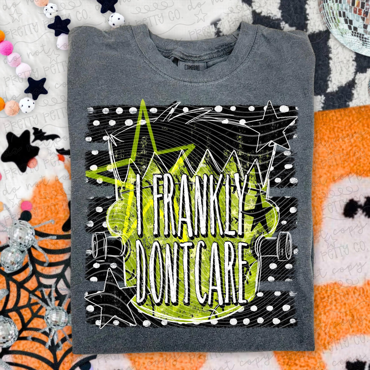 Frankly Don’t Care Halloween Graphic Tee | Green Monster Halloween Shirt | Funny Spooky Season Tee