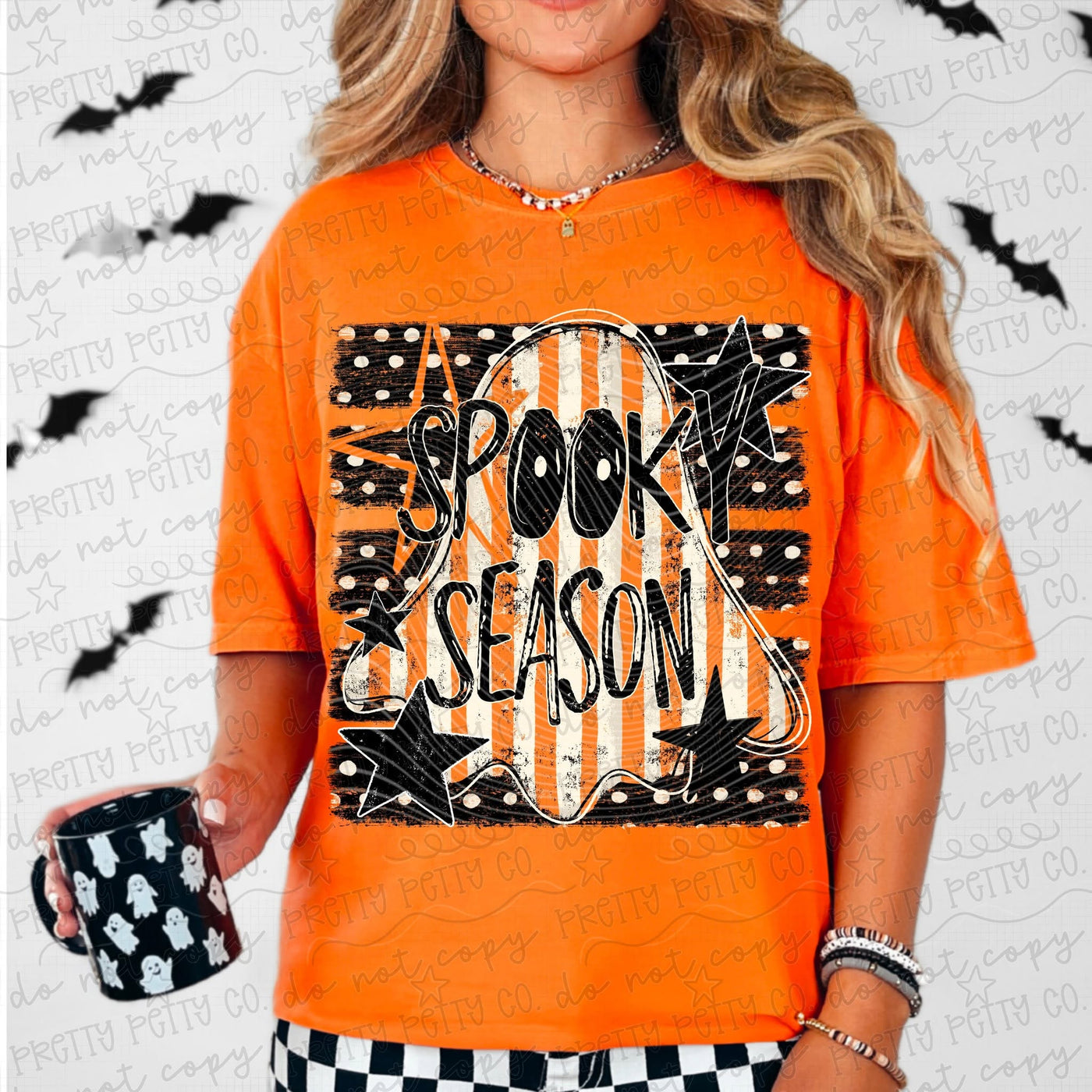 Spooky Season Ghost Halloween Graphic Tee | Retro Orange Black Ghost Shirt | Cute Halloween T-Shirt