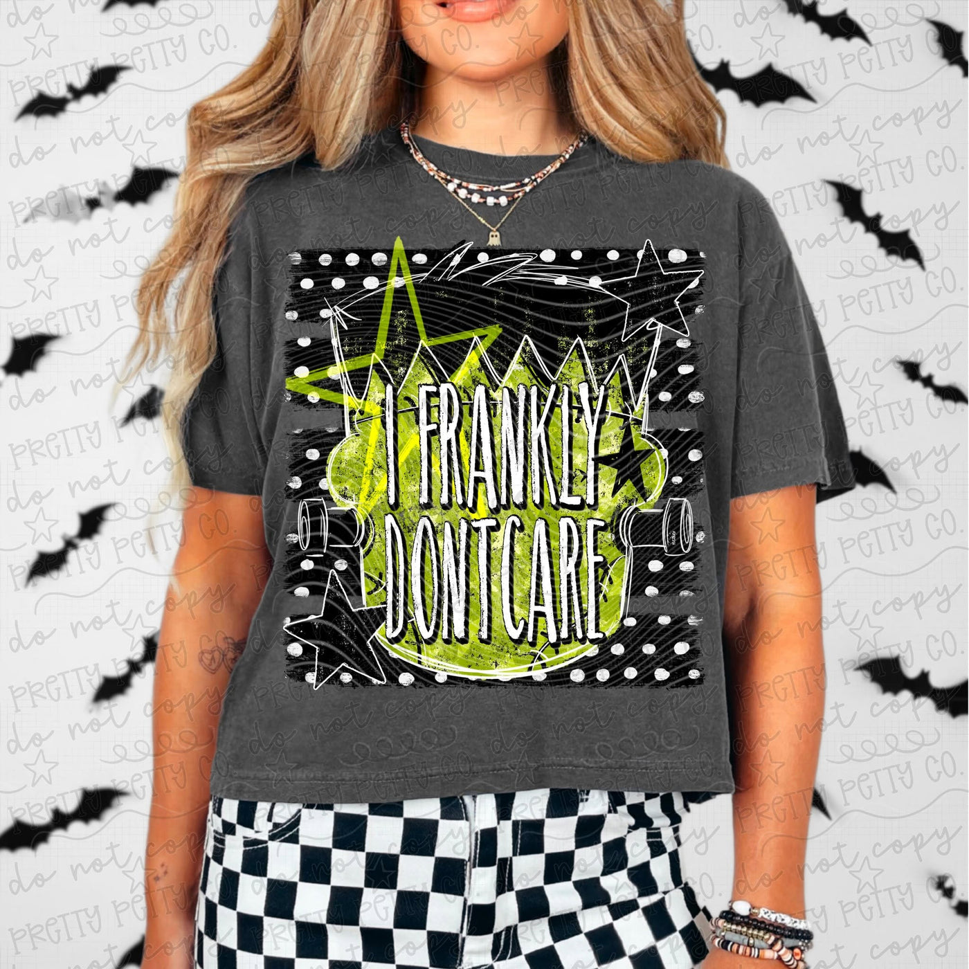 Frankly Don’t Care Halloween Graphic Tee | Green Monster Halloween Shirt | Funny Spooky Season Tee