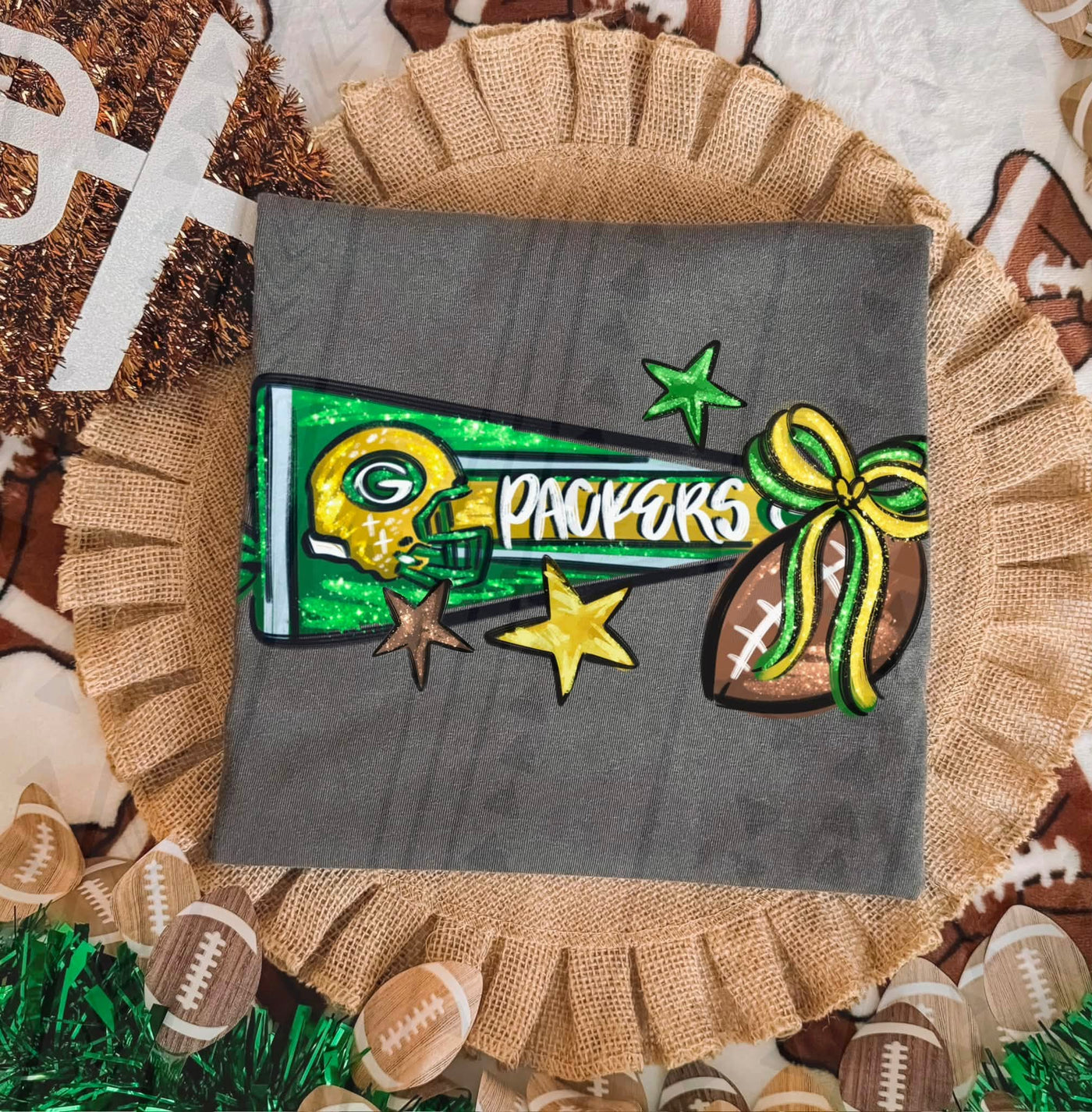 Green Bay Packers Football Coquette Bow Graphic Tee – Girly Game Day Shirt