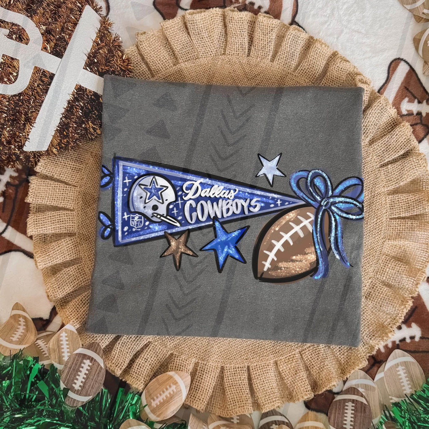 Dallas Cowboys Football Coquette Bow Graphic Tee – Girly Game Day Shirt
