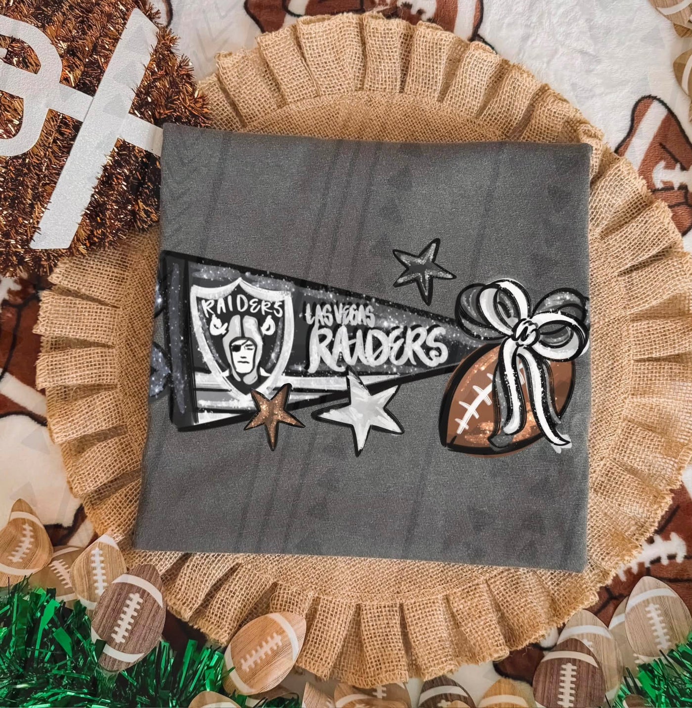 Las Vegas Raiders Football Coquette Bow Graphic Tee – Girly Game Day Shirt
