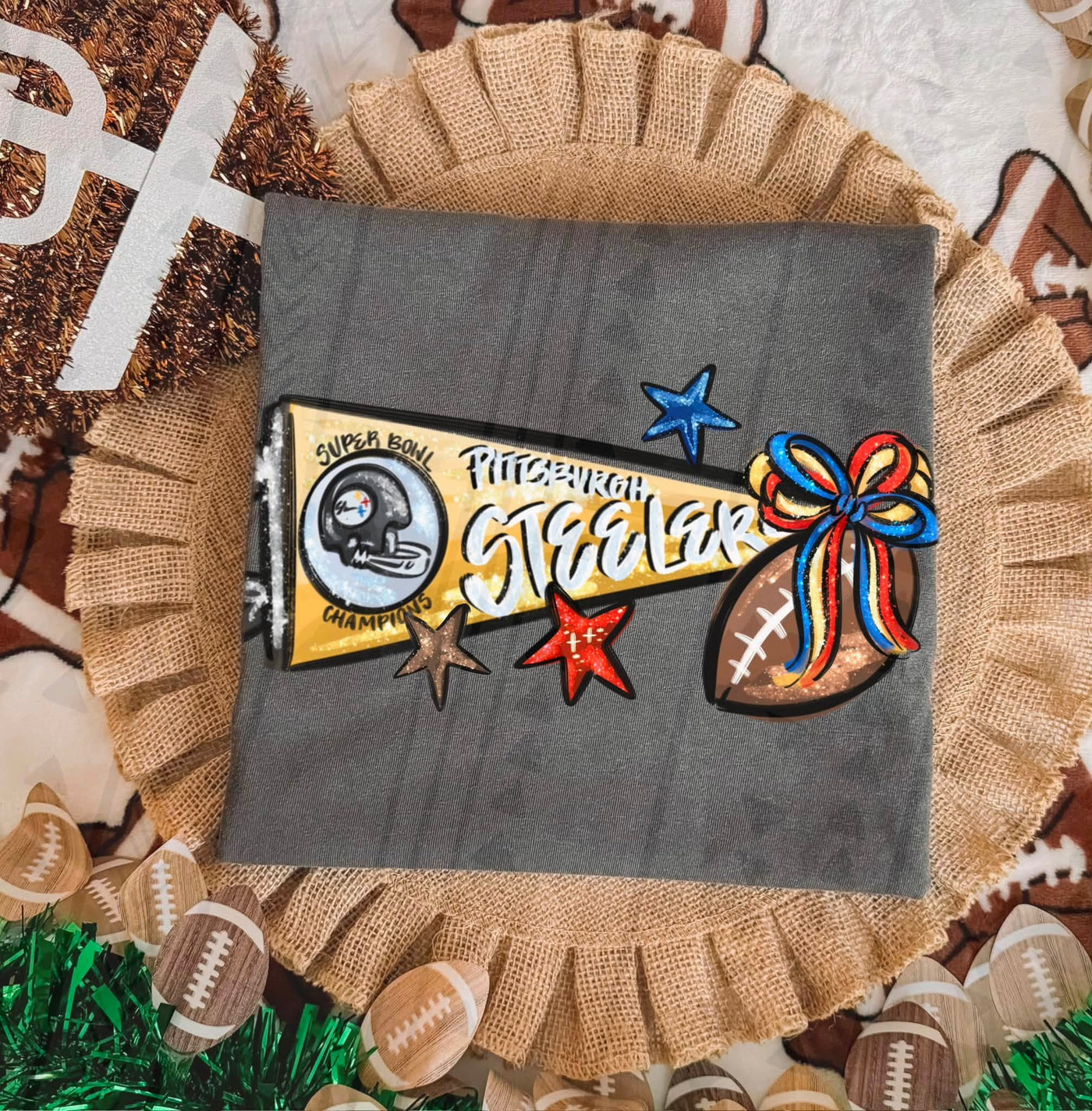 Pittsburgh Steelers Football Coquette Bow Graphic Tee – Girly Game Day Shirt