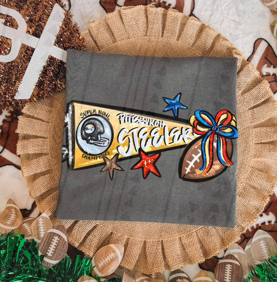 Pittsburgh Steelers Football Coquette Bow Graphic Tee – Girly Game Day Shirt