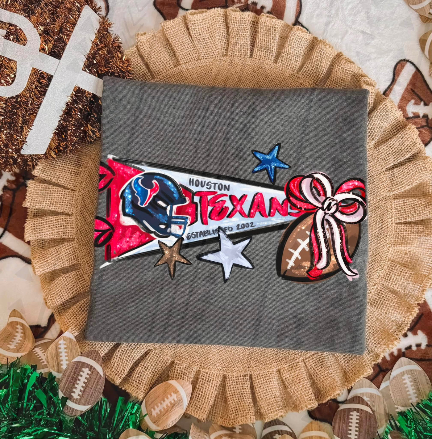 Houston Texans Football Coquette Bow Graphic Tee – Girly Game Day Shirt