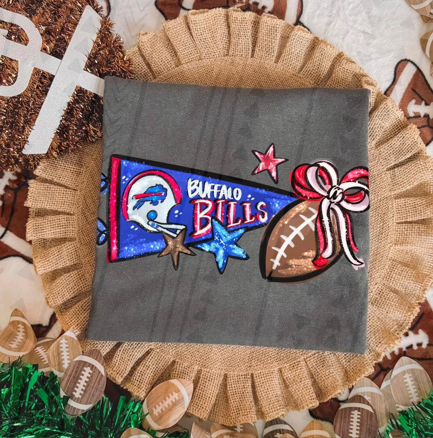 Buffalo Bills Football Coquette Bow Graphic Tee – Girly Game Day Shirt