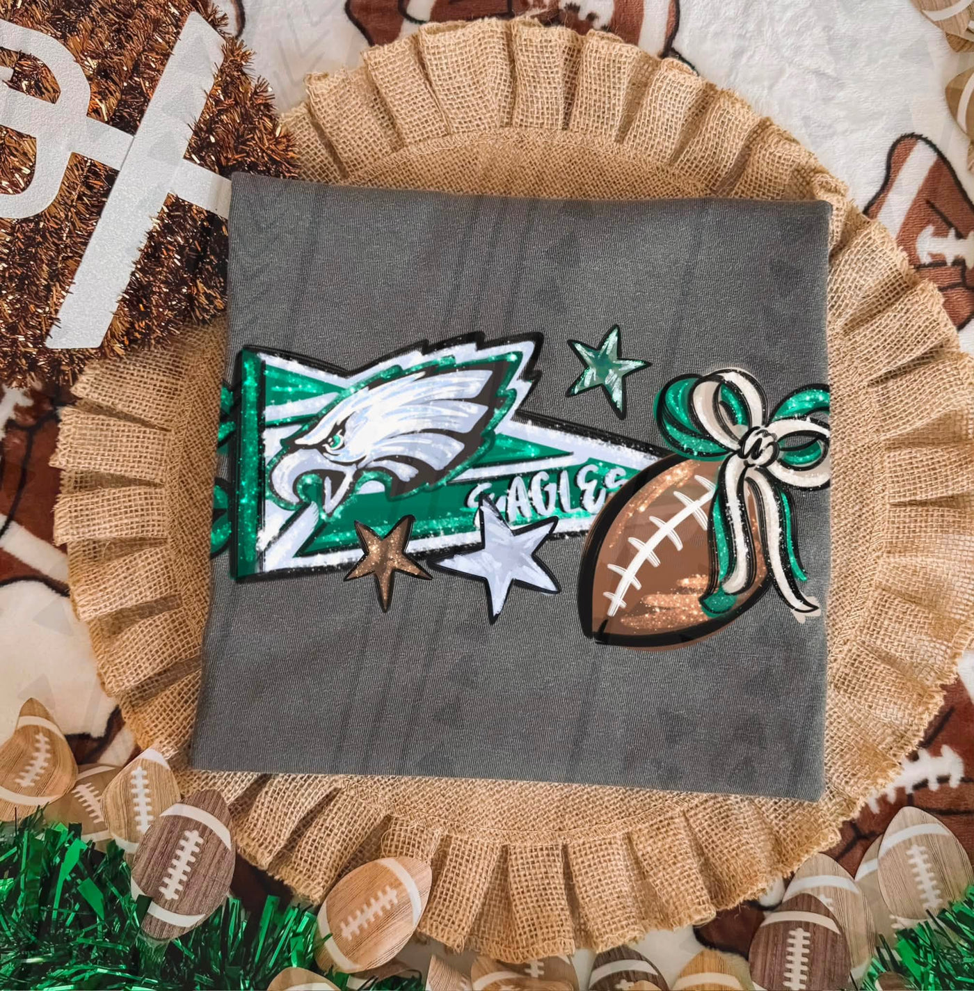 Philadelphia Eagles Football Coquette Bow Graphic Tee – Girly Game Day Shirt