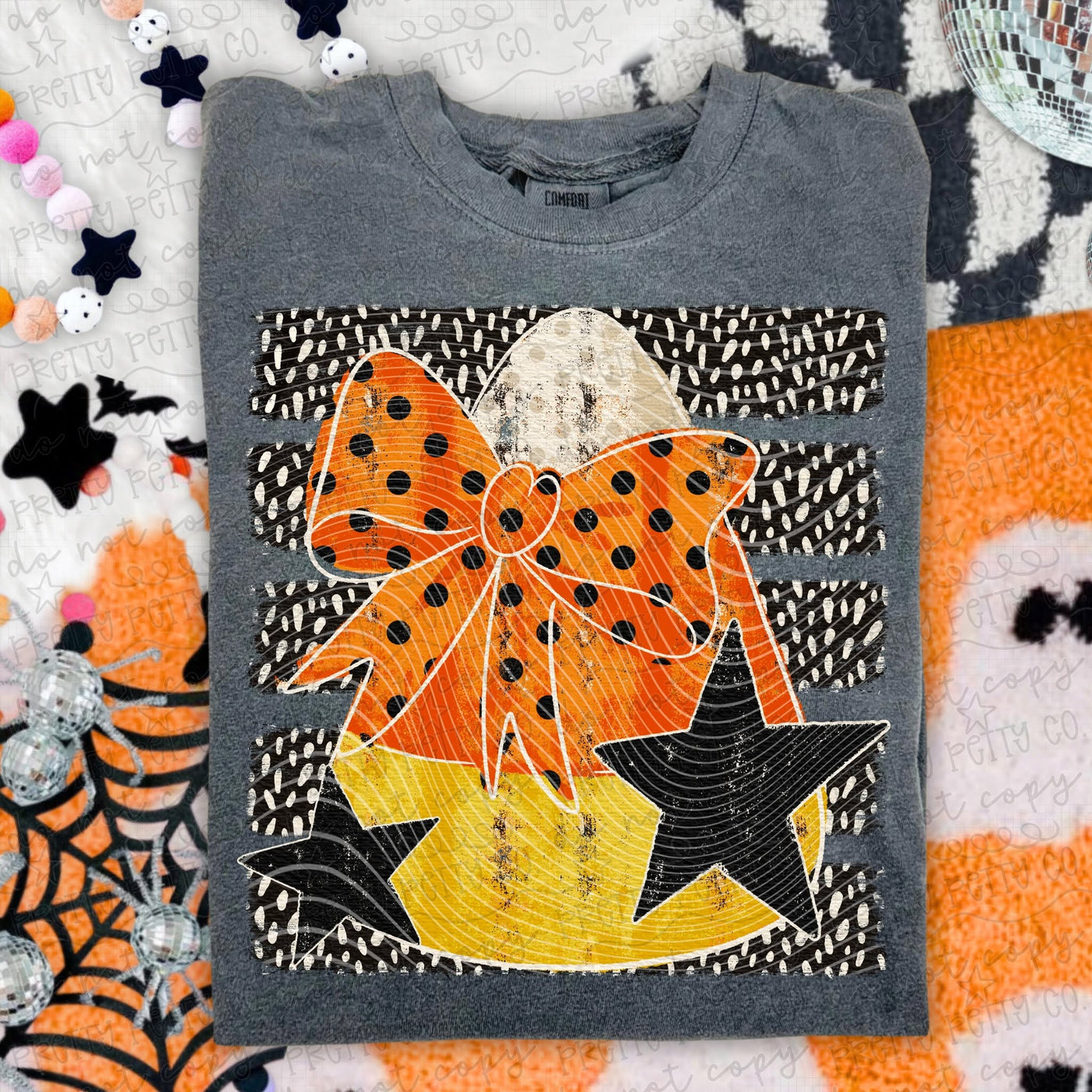 Candy Corn Bow Halloween Graphic Tee | Coquette Halloween Shirt | Cute Girly Spooky Season Tee