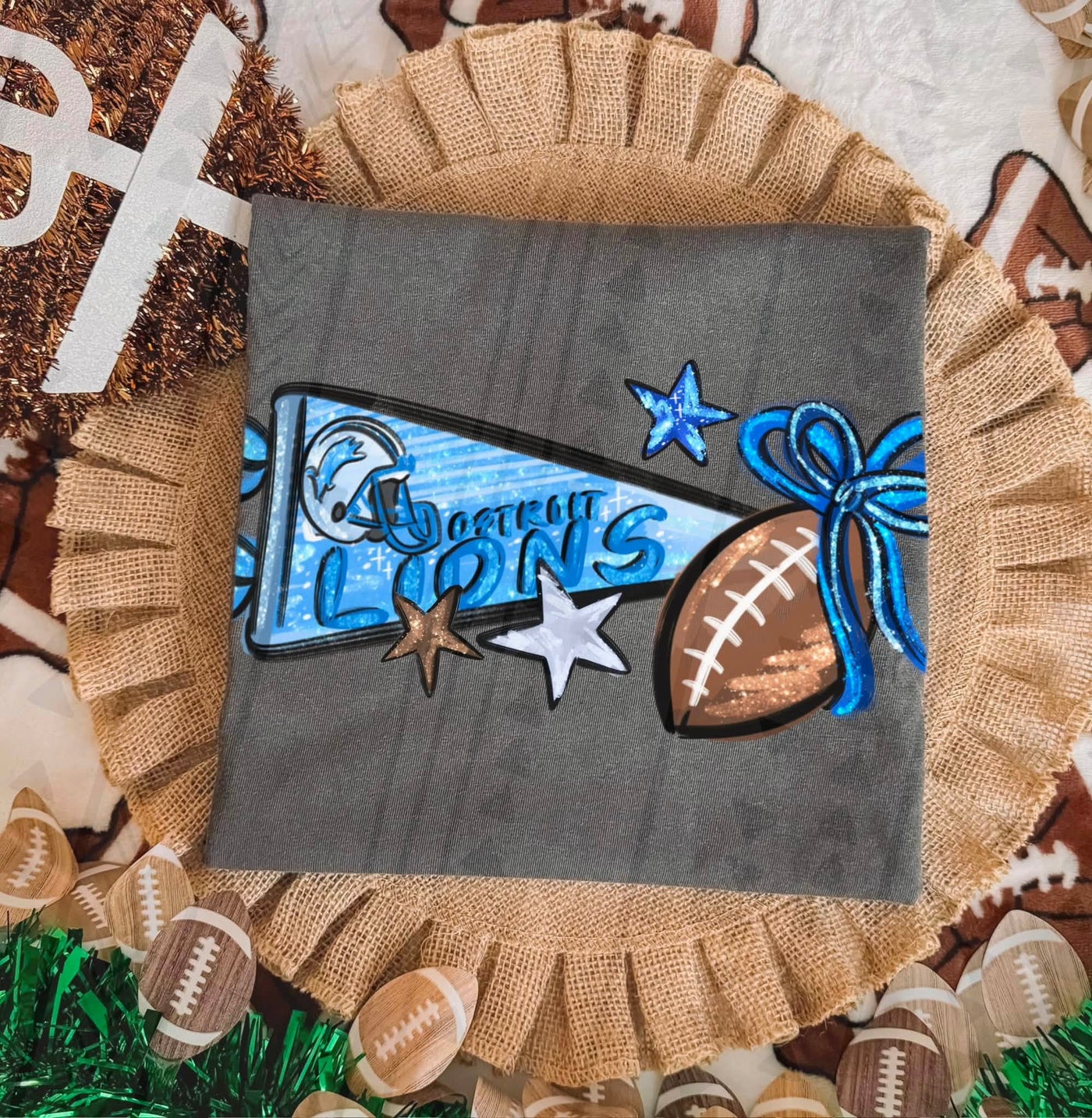 Detroit Lions Football Coquette Bow Graphic Tee – Girly Game Day Shirt