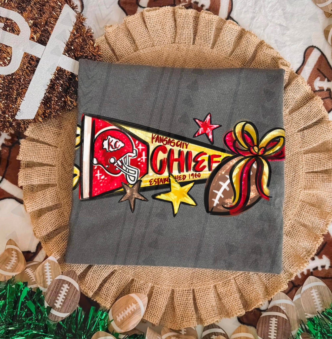 Kansas City Chiefs Football Coquette Bow Graphic Tee – Girly Game Day Shirt