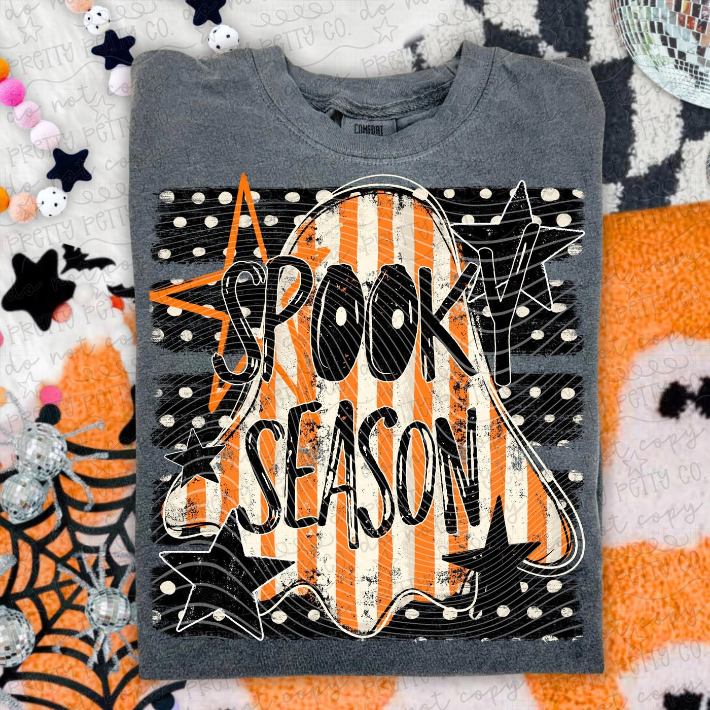 Spooky Season Ghost Halloween Graphic Tee | Retro Orange Black Ghost Shirt | Cute Halloween T-Shirt