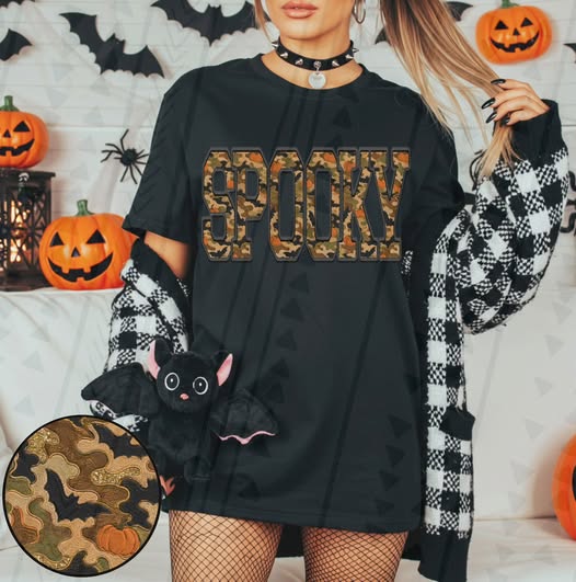 Spooky Camo Halloween Graphic Tee | Retro Fall Shirt