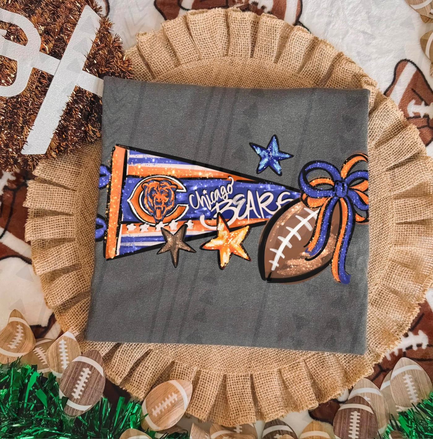 Chicago Bears Football Coquette Bow Graphic Tee – Girly Game Day Shirt