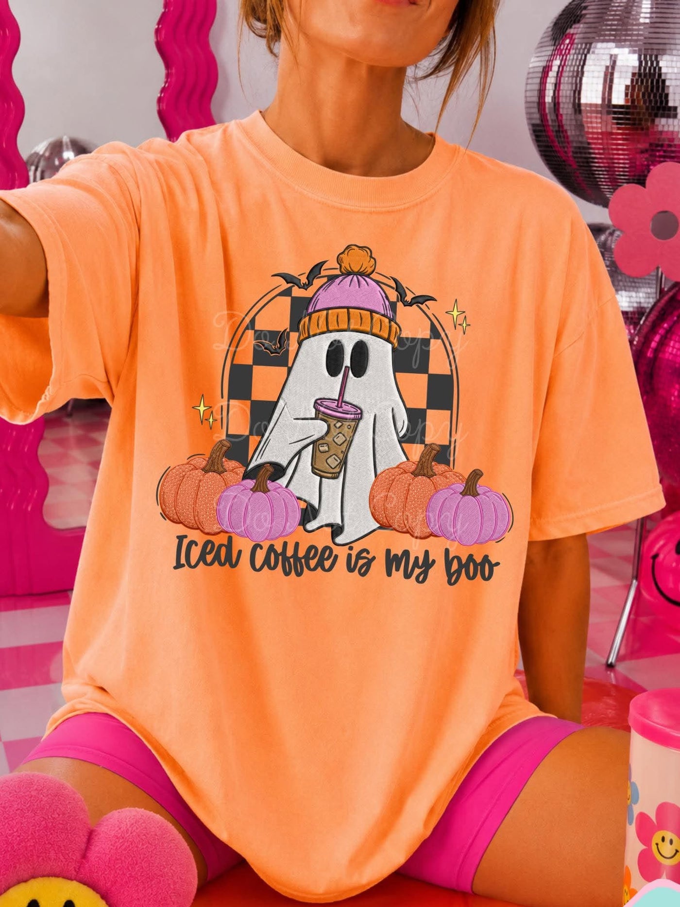 Iced Coffee Is My Boo Halloween Graphic Tee | Cute Ghost Coffee Fall Shirt
