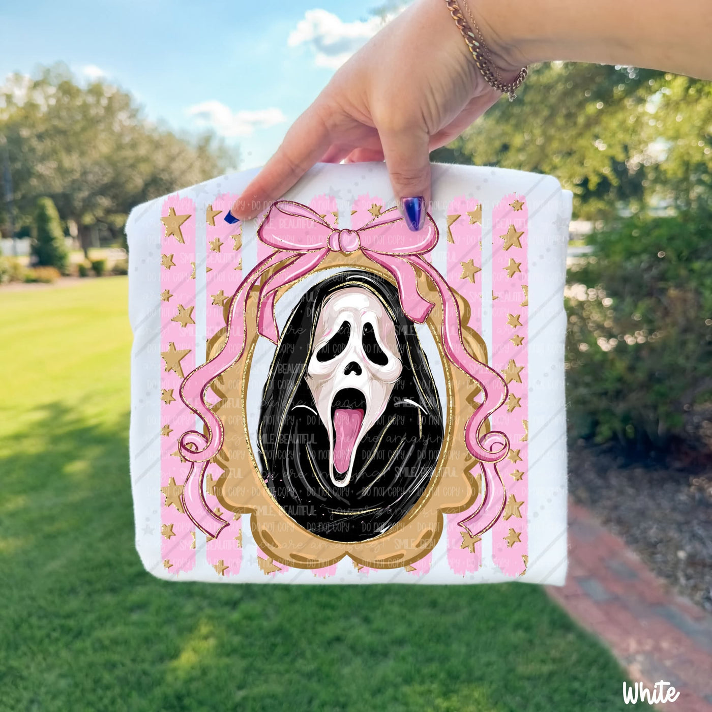 GF Pink Bow Halloween Graphic Tee – Girly Horror Spooky Shirt