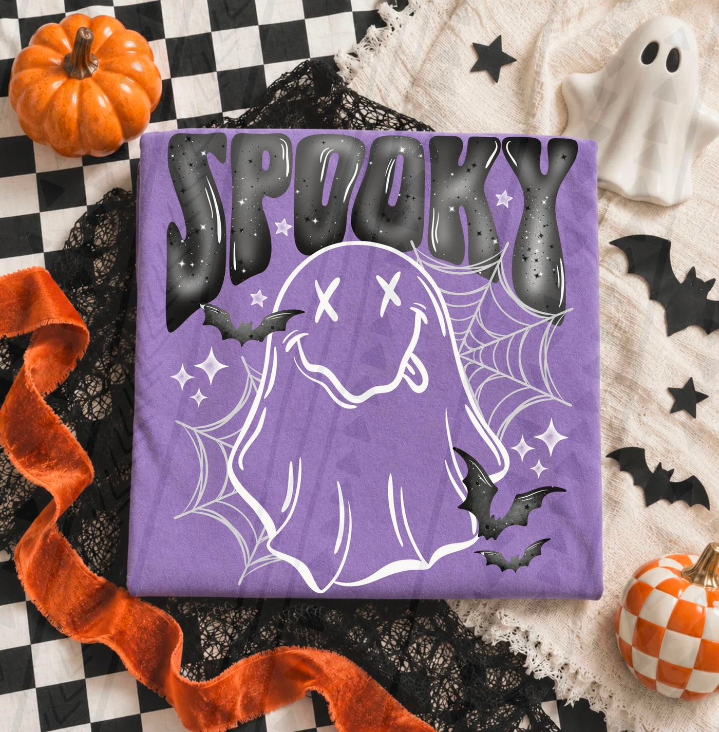 Spooky Ghost Halloween Graphic Tee | Retro Purple Spooky Shirt