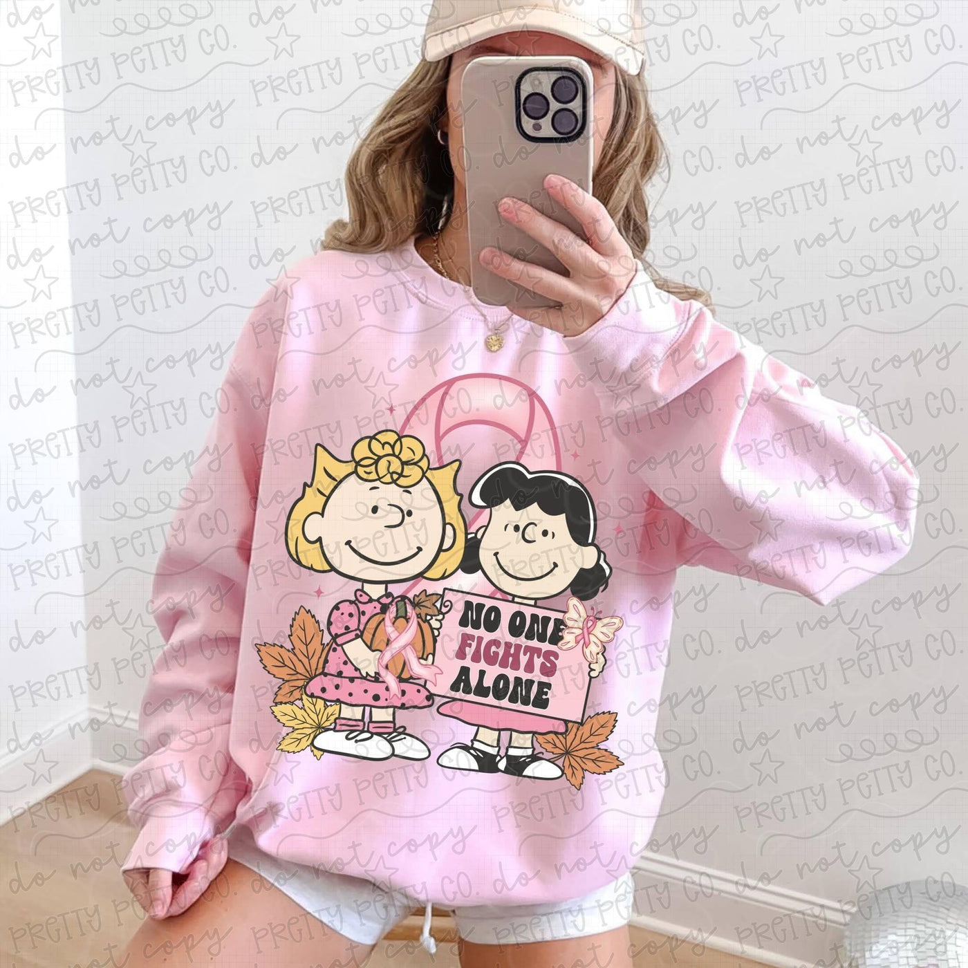 Breast Cancer Awareness Graphic Sweatshirt | Pink Ribbon No One Fights Alone Crewneck | October Awareness Shirt