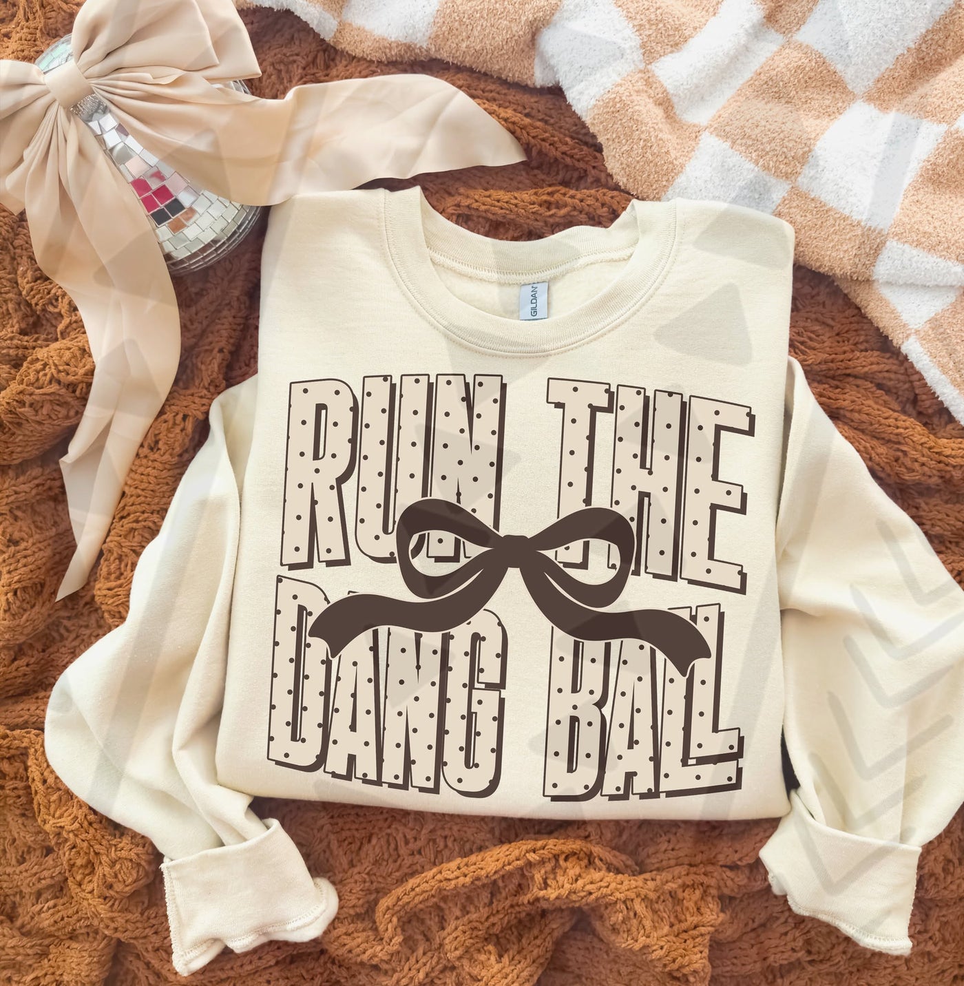 Run The Dang Ball Football Bow Graphic Sweatshirt | Funny Game Day Football Shirt