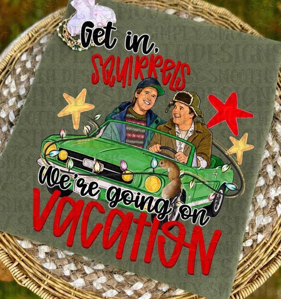 Get In Squirrels Christmas Shirt | Funny Christmas Vacation Graphic Tee | Holiday Road Trip Shirt | Retro Christmas Tee