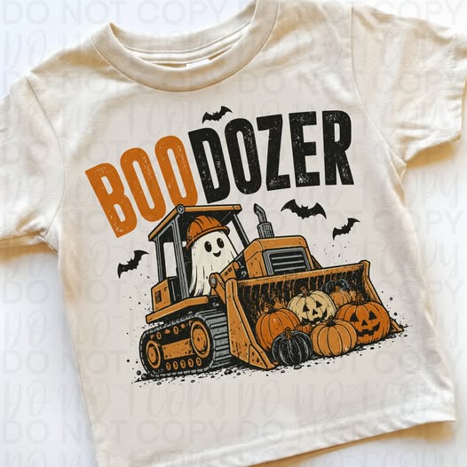 Boo Dozer Halloween Shirt | Kids Construction Halloween Graphic Tee | Ghost Bulldozer Pumpkin Shirt | Boys Spooky Fall Tee
