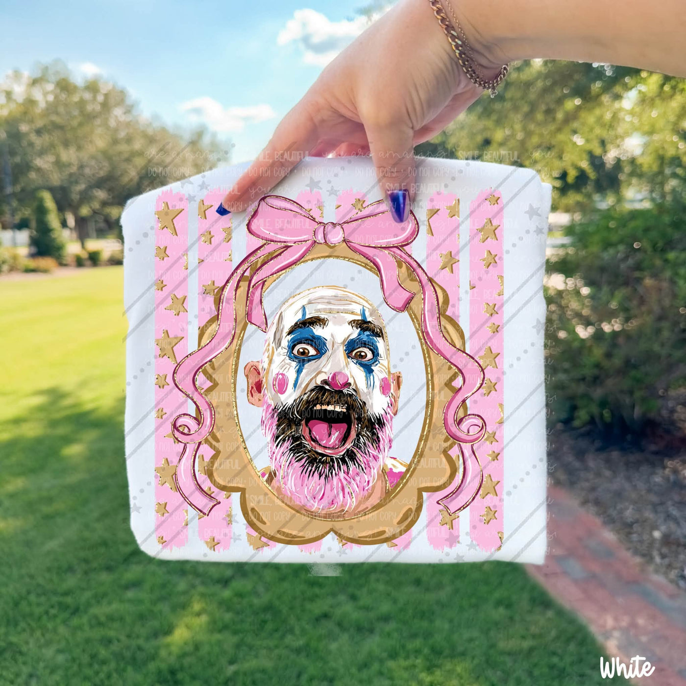 Bearded Clown Pink Horror Graphic Tee | Spooky Halloween Shirt